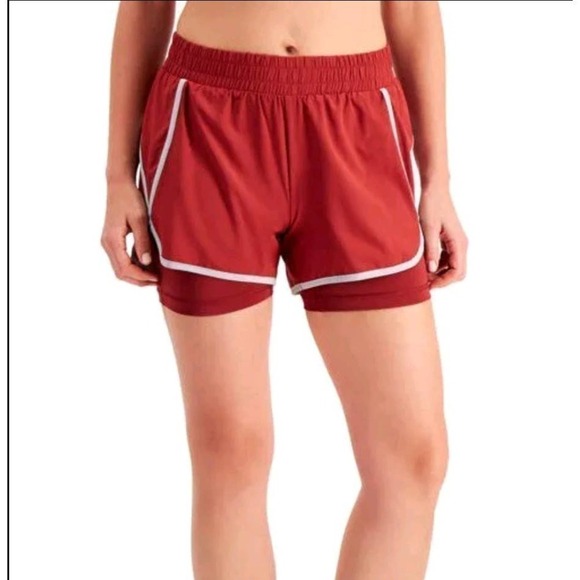 Ideology Layered Running Shorts XS Red Pear Pocket NWT - Picture 1 of 11